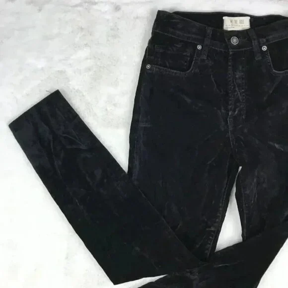 FREE PEOPLE Black Velvet Skinny Jeans Size 26 - Picture 5 of 12